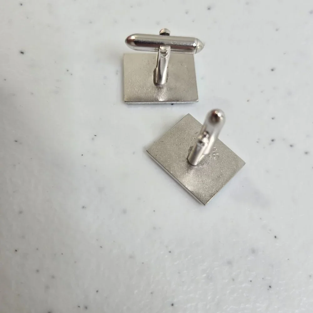 Swank Cufflinks Silver Tone Black Rectangle Diagonal Modern Stylized